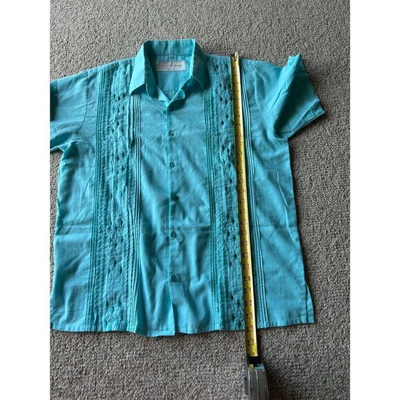 Vintage Linen Men's Button Down Diamond Pattern Detail Casual Short Sleeve 40 - Picture 7 of 7